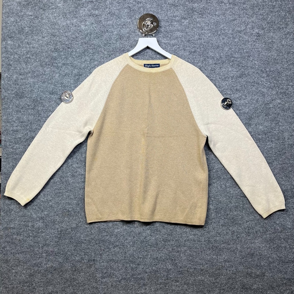 High Sierra Sweater Men's Brown Cream Knit Raglan Sleeves Pullover - Medium